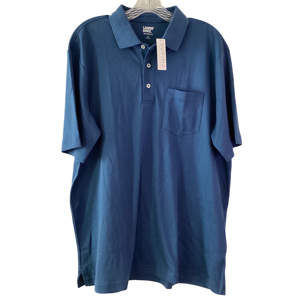 Lands End Large Blue Supima Cotton Polo Shirt Short Sleeves Golf - NWT